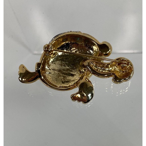 Vintage Turtle Brooch Rhinestone Black Enamel Gold-Tone Pin - Picture 3 of 4